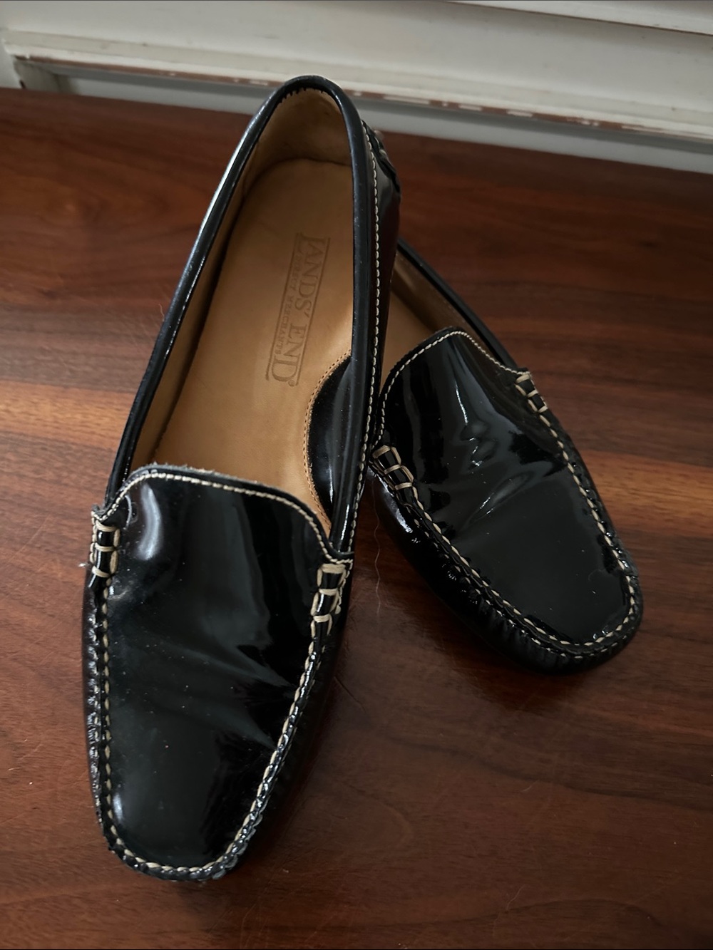 Lands' End Black Patent Leather Slip-On Loafers